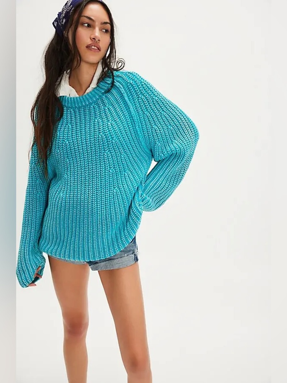 1234. FREE PEOPLE Lizzy Raglan Tunic sweater in Bluebird Sz XS  NWOT $148